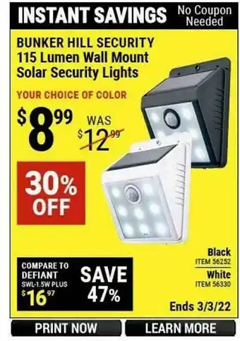 Bunker Hill Security 115 Lumen Wall Mount Solar Security Lights