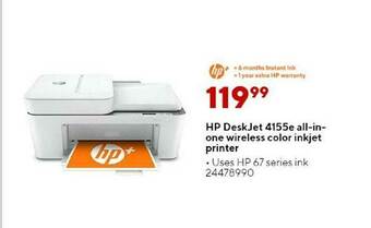 Staples Hp Deskjet 4155e All In One Wireless Color Inkjet Printer offer