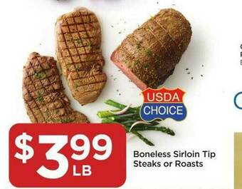 Food 4 Less Boneless Sirloin Tip Steaks Or Roasts offer