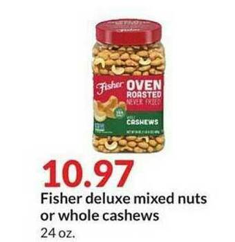 Hy-Vee Fisher Deluxe Mixed Nuts Or Whole Cashews offer