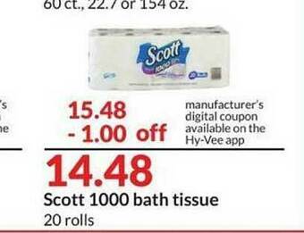 Hy-Vee Scott 1000 Bath Tissue offer