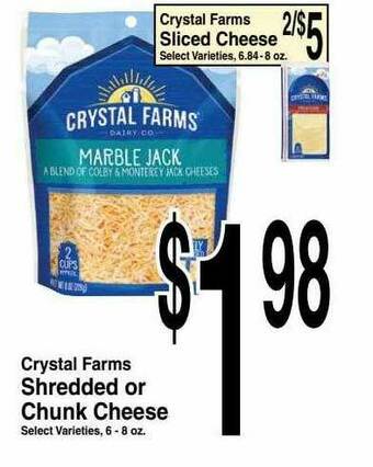Super Saver Crystal Farms Shredded Or Chunk Cheese offer
