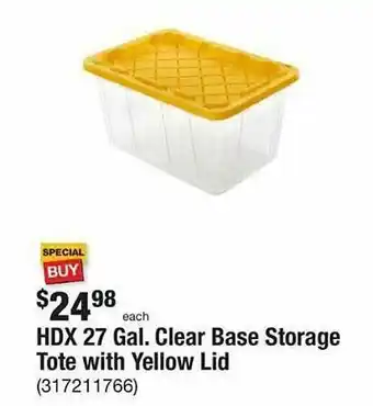 The Home Depot Hdx 27 Gal Clear Base Storage Tote With Yellow Lid offer