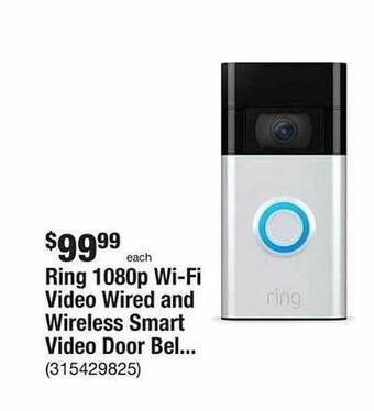 The Home Depot Ring 1080p Wi-fi Video Wired And Wireless Smart Video Door Bel offer
