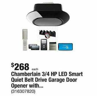 The Home Depot Chamberlain 3-4 Hp Led Smart Quiet Belt Drive Garage Door Opener With offer
