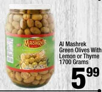 Super King Markets Al Mashrek Green Olives With Lemon Or Thyme 1700 Grams offer
