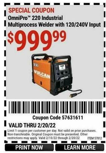 Harbor Freight Tools Omnipro 220 Industrial Multiprocess Welder With 120 240v Input offer