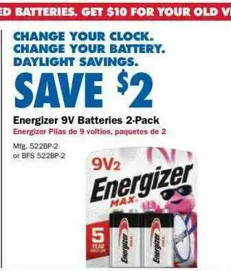 Carquest Energizer 9v Batteries 2-pack offer