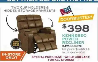 Slumberland Furniture Kennebec Power Recliner offer