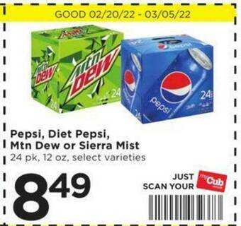 Cub Foods Pepsi, Diet Pepsi, Mtn Dew Or Sierra Mist offer