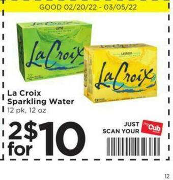 Cub Foods La Croix Sparkling Water offer
