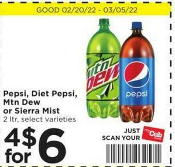 Cub Foods Pepsi, Diet Pepsi, Mtn Dew Or Sierra Mist offer