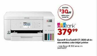 Staples Epson Ecotank Et-3830 Allin1 Wireless Color Inkjet Printer offer