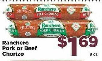 Food Town Store Ranchero Pork Or Beef Chorizo offer