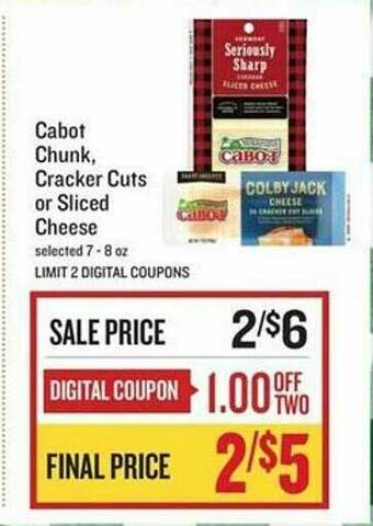Lowes Foods Cabot Chunk, Cracker Cuts Or Sliced Cheese offer