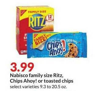 Hy-Vee Nabisco Family Size Ritz, Chips Ahoy! Or Toasted Chips offer