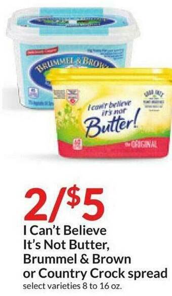 Hy-Vee I Can't Believe It's Not Butter, Brummel & Brown Or Country Crock Spread offer