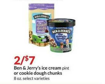 Hy-Vee Ben & Jerry's Ice Cream Or Cookie Dough Chunks offer