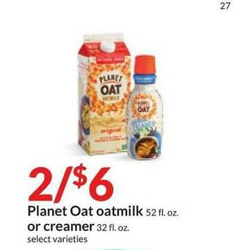 Hy-Vee Planet Oat Oatmilk Or Creamer offer