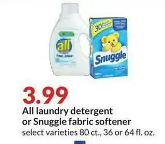 Hy-Vee All Laundry Detergent Or Snuggle Fabric Softener offer