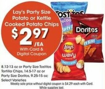 Kroger Lay's Party Size Potato or Kettle Cooked Potato Chips offer