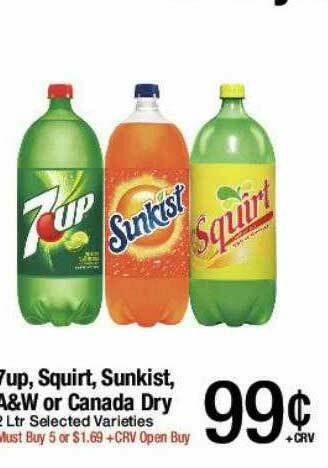 Jons International 7up, Squirt, Sunkist, A&w Or Canada Dry offer