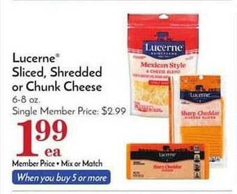 Pavilions Lucerne Sliced, Shredded Or Chunk Cheese offer