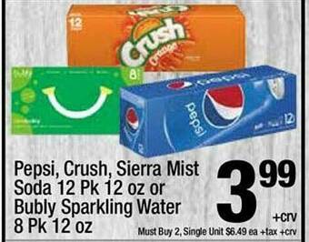 Super King Markets Pepsi, Crush, Sierra Mist Soda Or Bubly Sparkling Water offer
