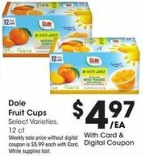 Kroger Dole Fruit Cups offer