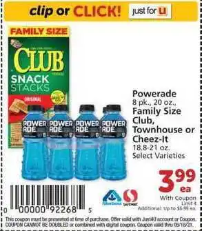 Albertsons Powerade Family Size Club, Townhouse Or Cheez-It offer