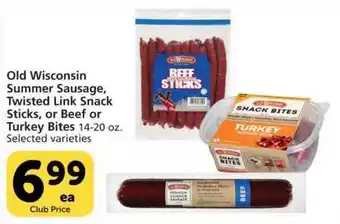 Vons Old Wisconsin Summer Sausage, Twisted Link Snack Sticks, Or Beef Or Turkey Bites offer