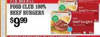 The Markets Food Club 100% Beef Burgers offer