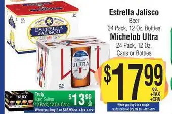 Big Saver Foods Estrella Jalisco Beer, Michelob Ultra Cans Or Bottles offer