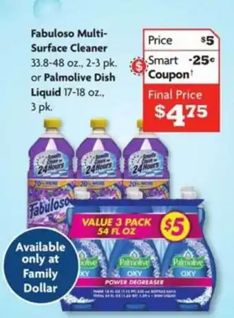 Family Dollar Fabuloso Multi-Surface Cleaner Or Palmolive Dish Liquid offer
