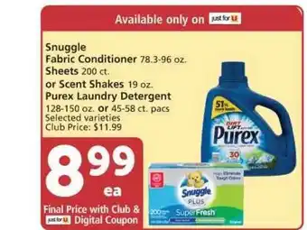 Vons Snuggle Fabric Conditioner , Sheets Or Scent Shakes, Purex Laundry Detergent offer