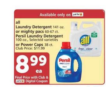 Vons All Laundry Detergent Or Mighty Pacs, Persil Laundry Detergent Or Power Caps offer