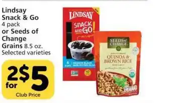 Vons Lindsay Snack & Go Or Seeds Of Change Grains offer