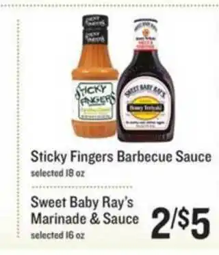 Lowes Foods Sticky Fingers Barbecue Sauce Sweet Baby Ray's Marinade & Sauce offer