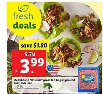 Lidl Steakhouse Naturals Grass Fed Angus Ground Beef 85% Lean offer