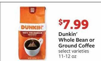 Fareway Dunkin Whole Bean Or Ground Coffee offer