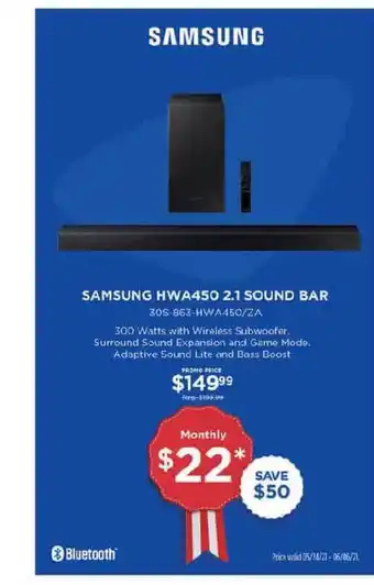 Curacao Samsung HWA450 2.1 Sound Bar offer