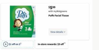 Walgreens Puffs Facial Tissue offer