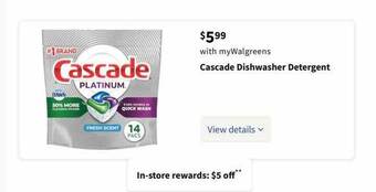 Walgreens Cascade Dishwasher Detergent offer