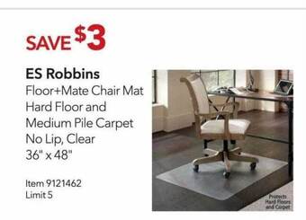 Costco ES Robbins Floor+Mate Chair Mat Hard Floor And Medium Pile Carpet No Lip, Clear offer