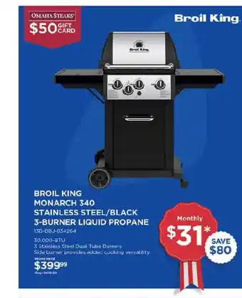 Broil King Monarch 340 Stainless Steel-Black 3 Burner Liquid Propane