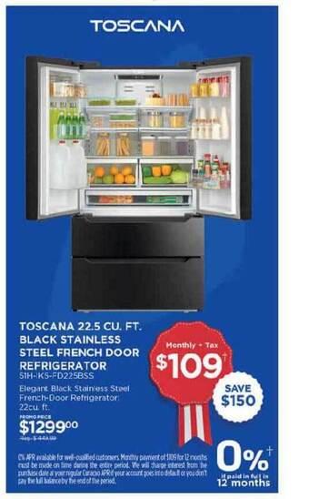Curacao Toscana 22.5 Cu, Ft. Black Stainless Steel French Door Refrigerator offer