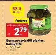 Lidl German-style Dill Pickles Family Size offer