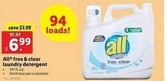 Lidl All Free&clear Laundry Detergent offer