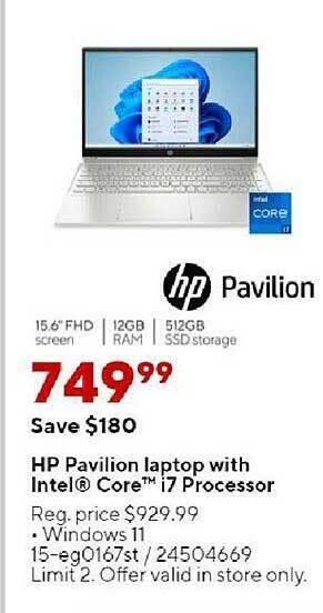 Staples Hp Pavilion Laptop With Intel Core I7 Processor offer