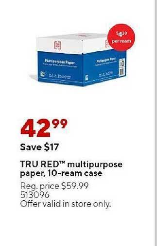 Staples Tru Red Multipurpose Paper 10-ream Case offer